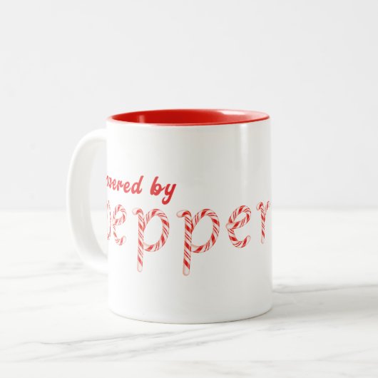 Powered by Peppermint Everything – Feestelijke vak Tweekleurige Koffiemok (Voorkant links)