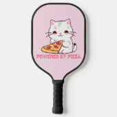 Powered by Pizza met een Schattigee kat Pickleball Paddle (Achterkant)