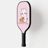Powered by Pizza met een Schattigee kat Pickleball Paddle (Links)