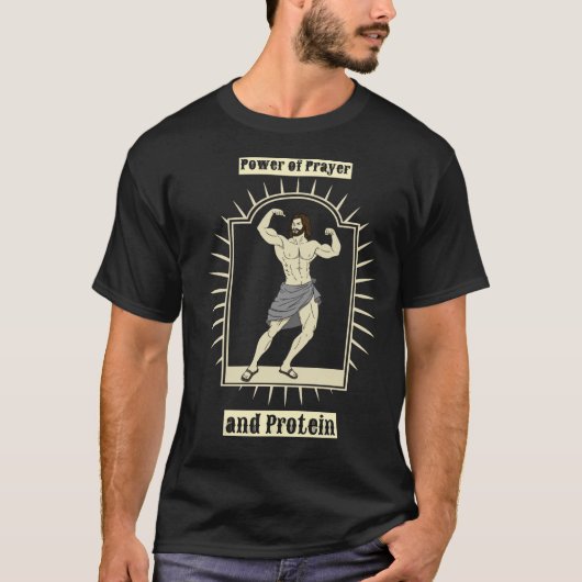 powered by prayer and protein t-shirt (Voorkant)