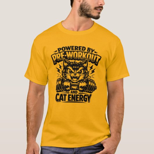 Powered By Pre Workout And Cat Energy T-Shirt (Voorkant)