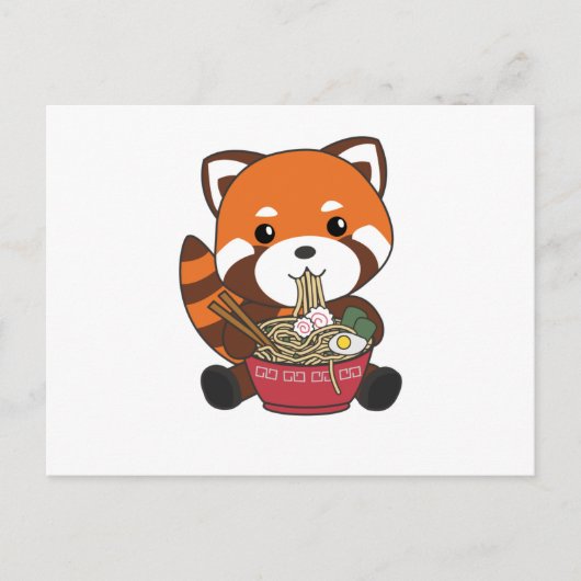 Powered By Ramen Cute Red Panda Eats Ramen Noodles Briefkaart (Voorkant)