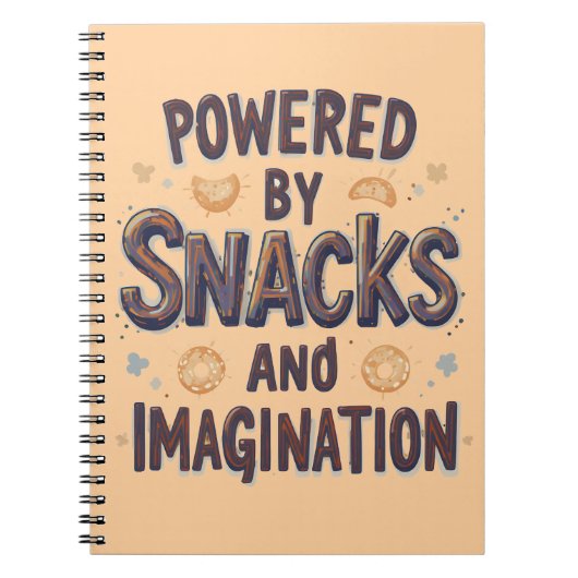Powered by Snacks Imagination Funny Food Quote Typ Notitieboek (Voorkant)