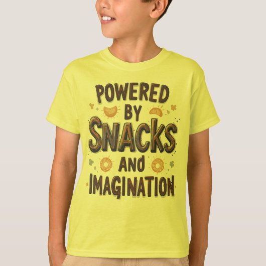 Powered by Snacks Imagination Funny Food Quote Typ T-shirt (Voorkant)