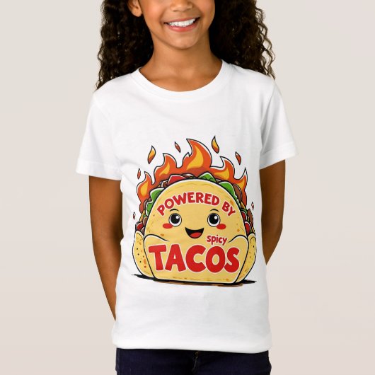 Powered by Spicy Tacos T-Shirt – Funny Foodie Grap (Voorkant)