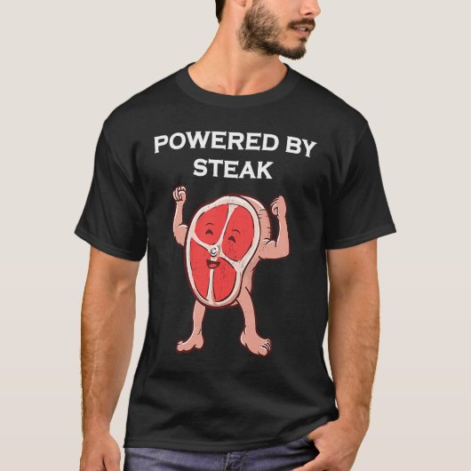 Powered By Steak  Gym Workout Fitness Keto T-shirt (Voorkant)