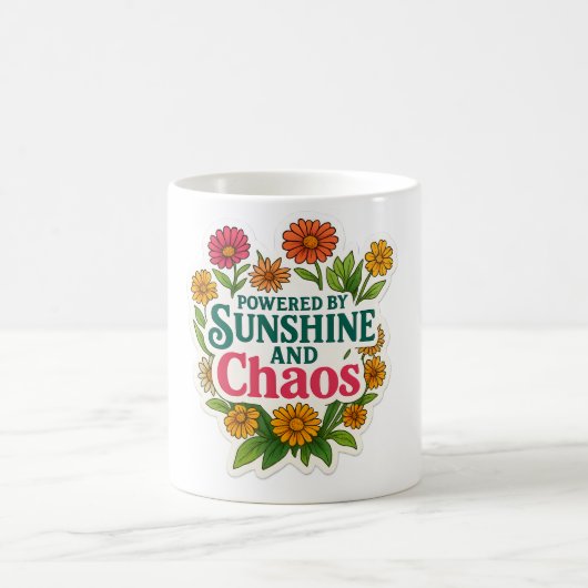 🌼🌞 “Powered by Sunshine and Chaos” Mug ☕💥 Koffiemok (Center)