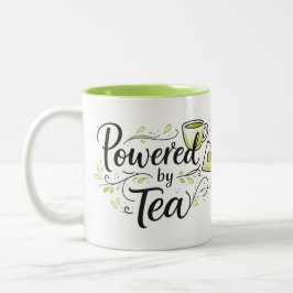 Powered By Tea Cute Teacup Tea Bag Illustration Tweekleurige Koffiemok
