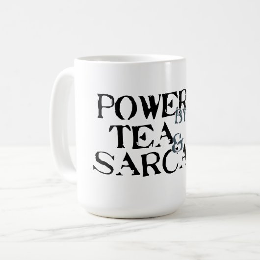 Powered by Tea & Sarcasm Koffiemok (Voorkant links)