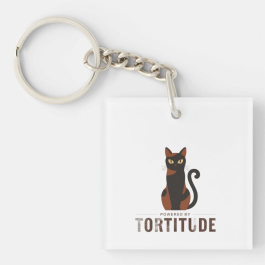 Powered by Tortitude Funny Cat Graphic Sleutelhanger (Voorkant)