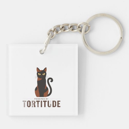 Powered by Tortitude Funny Cat Graphic Sleutelhanger (Achterkant)