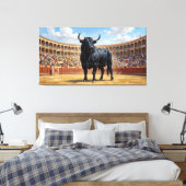 Powerful Black Bull in Spanish Plaza de Toros Canvas Afdruk (Insitu (Slaapkamer))