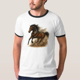 Powerful horse running through dust t-shirt