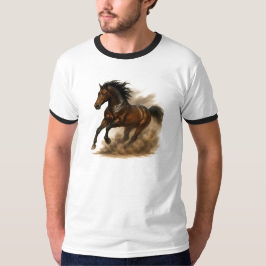 Powerful horse running through dust t-shirt (Voorkant)