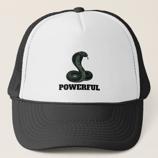 Powerful Snake Hat – Custom Text Cobra Design Cap Trucker Pet (Voorkant)