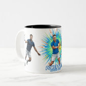 Powerful Tennis Player Serve Sport Action Mug Tweekleurige Koffiemok (Voorkant links)