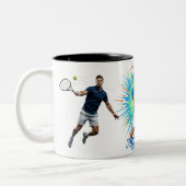 Powerful Tennis Player Serve Sport Action Mug Tweekleurige Koffiemok (Links)