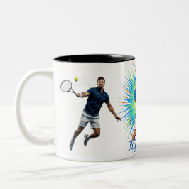 Powerful Tennis Player Serve Sport Action Mug Tweekleurige Koffiemok