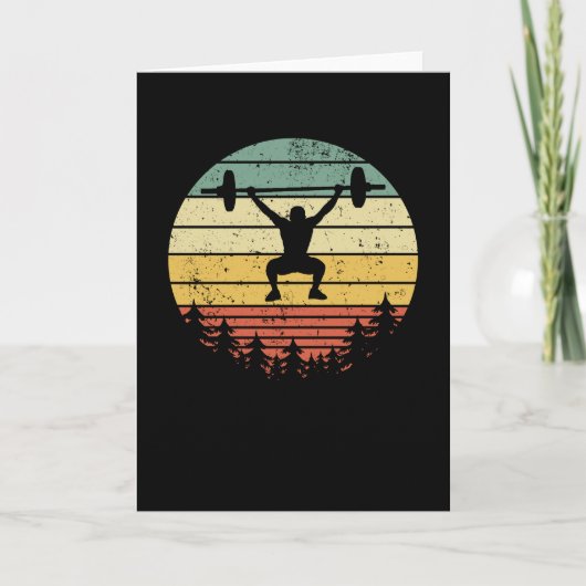 Powerlifting Bodybuilding Gift Retro Zonsondergang Kaart (Voorkant)