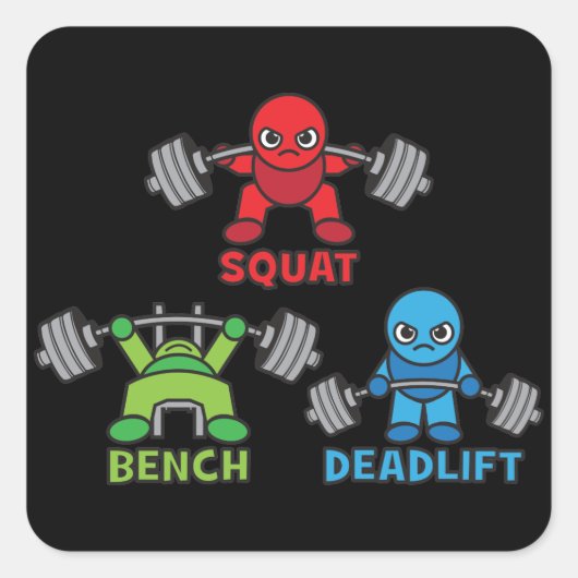 Powerlifting Kawaii - Squat, Bench Press, Deadlift Vierkante Sticker (Voorkant)