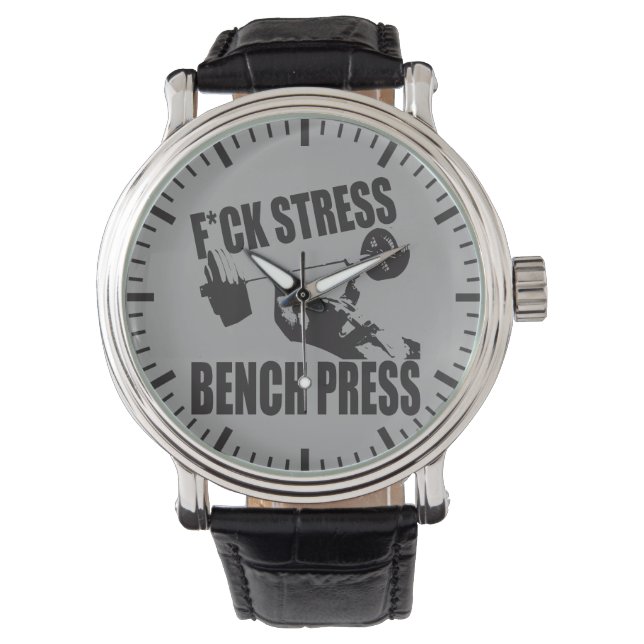 Powerlifting Motivatie - F*CK Stress, Bench Press Horloge (Voorkant)