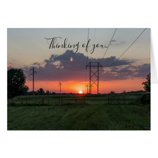 Powerline Sunset Landscape Thinking of You Card (Voorkant Horizontaal)