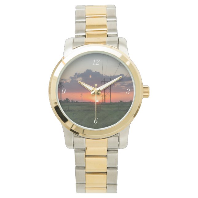 Powerline Sunset Landschap Horloge (Voorkant)