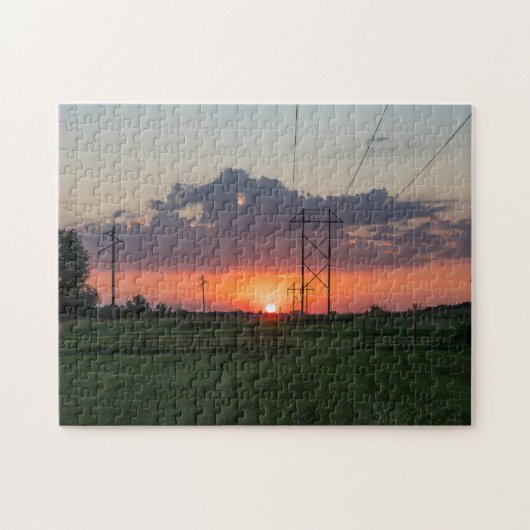 Powerline Sunset Landschap Legpuzzel (Horizontaal)