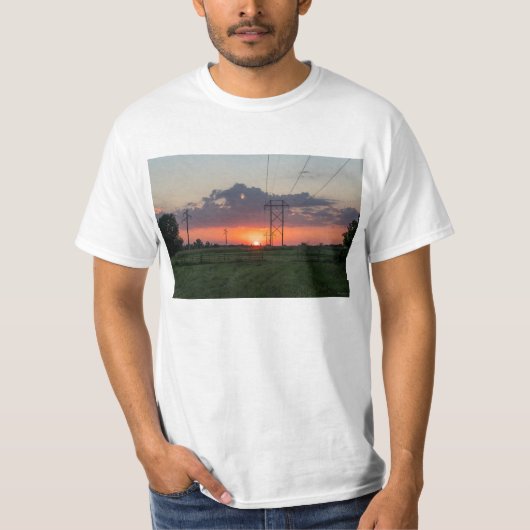 Powerline Sunset Landschap T-shirt (Voorkant)