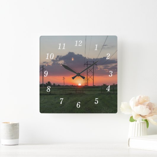 Powerline Zonsondergang Landschap Wandklok (Huis)