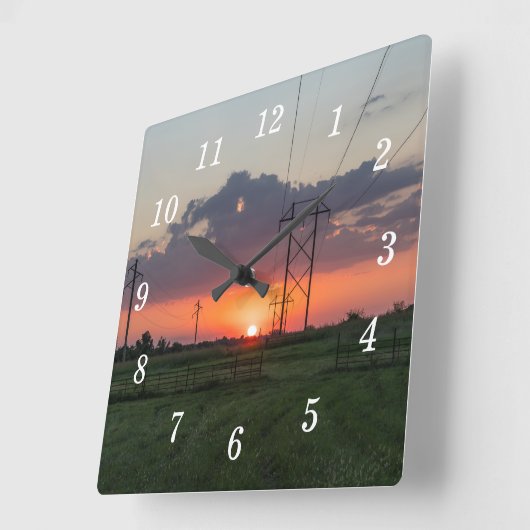 Powerline Zonsondergang Landschap Wandklok (Hoek)