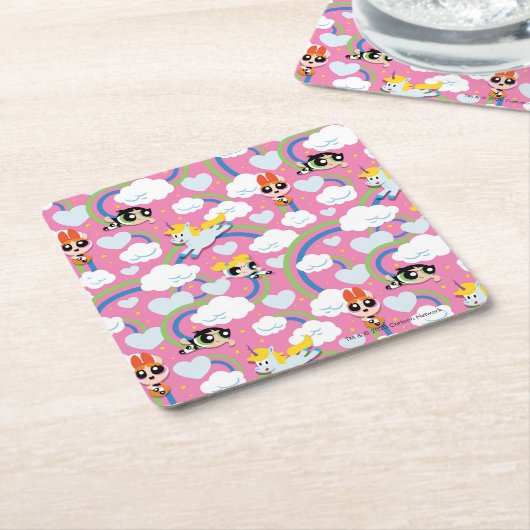Powerpuff Girls & Donny Rainbow Pattern Kartonnen Onderzetters (Schuin)