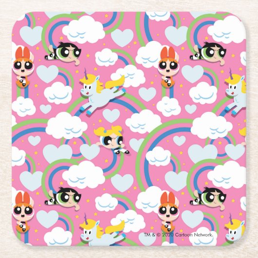 Powerpuff Girls & Donny Rainbow Pattern Kartonnen Onderzetters (Voorkant)