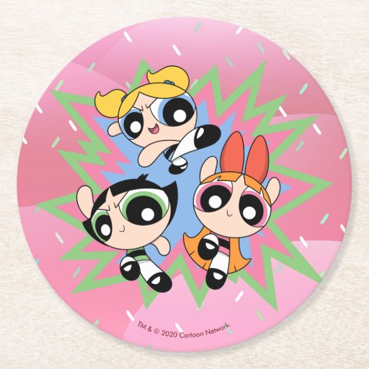 Powerpuff Girls Powfactor Ronde Kartonnen Onderzetter (Voorkant)