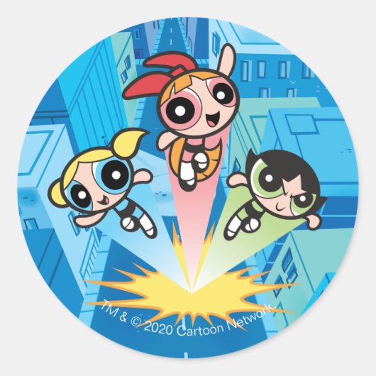 Powerpuff Girls starten in de lucht Ronde Sticker (Voorkant)