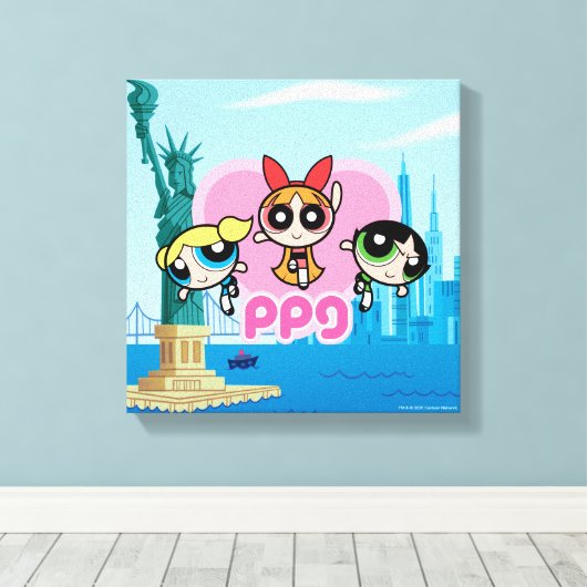 Powerpuff Girls Team Geweldige Canvas Afdruk (Insitu (Houten vloer))