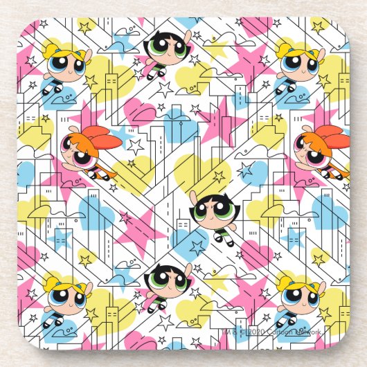 Powerpuff Girls Townsville Pattern Bier Onderzetter (Voorkant)