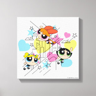 Powerpuff Girls Townsville Pattern Canvas Afdruk