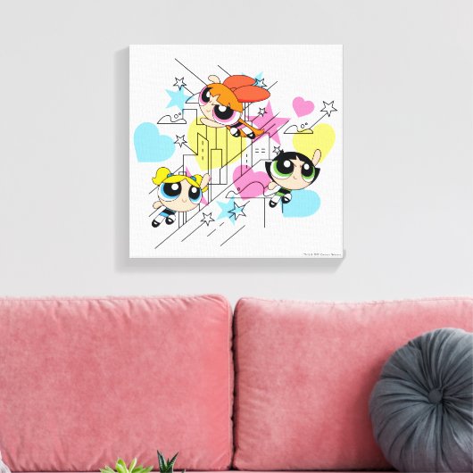 Powerpuff Girls Townsville Pattern Canvas Afdruk (Insitu (Woonkamer))