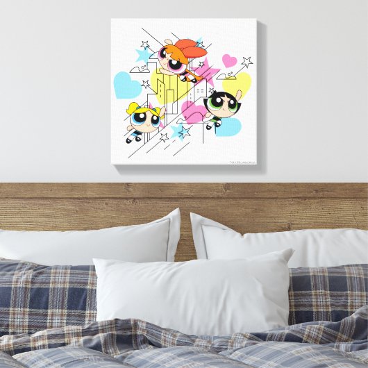 Powerpuff Girls Townsville Pattern Canvas Afdruk (Insitu (Slaapkamer))