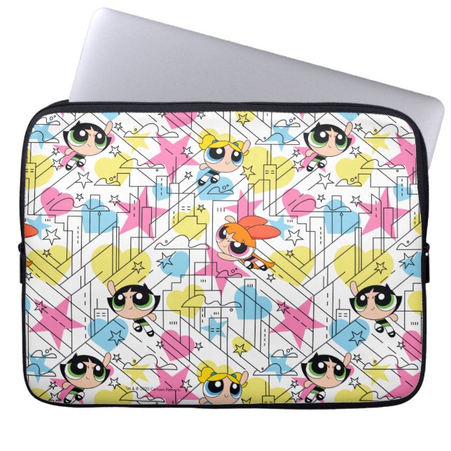 Powerpuff Girls Townsville Pattern Laptop Sleeve (Voorkant)