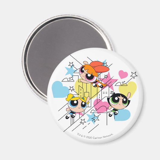 Powerpuff Girls Townsville Pattern Magneet (Voorkant / Achterkant)
