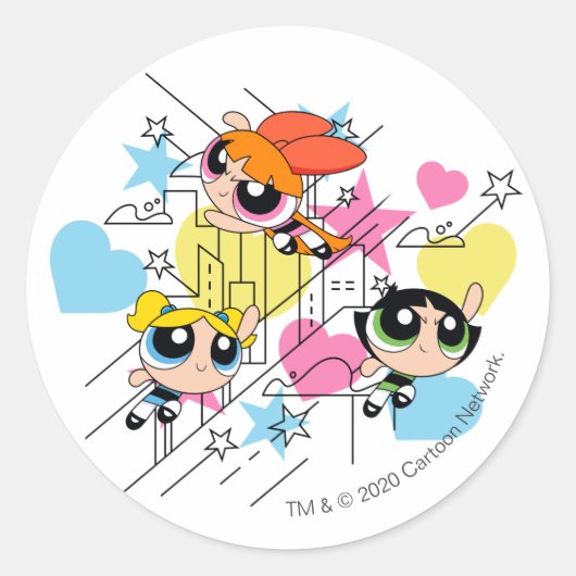 Powerpuff Girls Townsville Pattern Ronde Sticker (Voorkant)