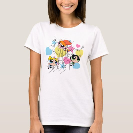 Powerpuff Girls Townsville Pattern T-shirt (Voorkant)