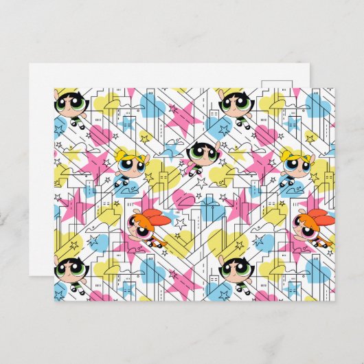 Powerpuff Girls Townsville Pattern Uitnodiging Briefkaart (Voorkant / Achterkant)