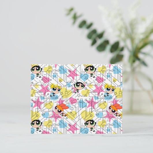 Powerpuff Girls Townsville Pattern Uitnodiging Briefkaart (Staand voorkant)