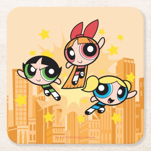 Powerpuff-meisjes redden de dag kartonnen onderzetters (Voorkant)