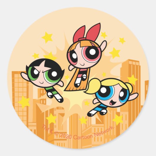 Powerpuff-meisjes redden de dag ronde sticker (Voorkant)