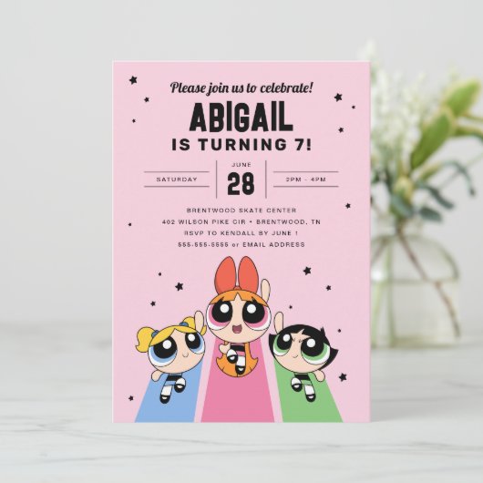 Powerpuff meisjes Verjaardag - Roze Kaart (Staand voorkant)