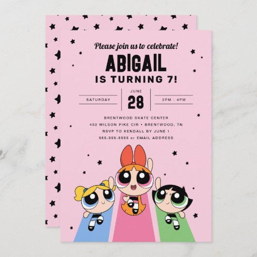 Powerpuff meisjes Verjaardag - Roze Kaart (Voorkant / Achterkant)